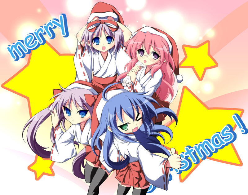 Four Anime Girls in Costumes — Yellow, Festive