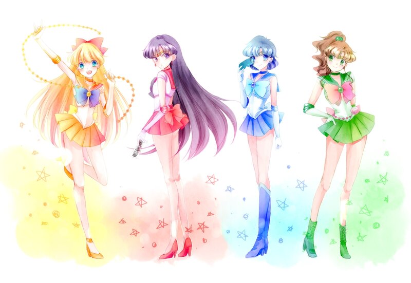 Four Anime Girls in Costumes — Yellow, Playful