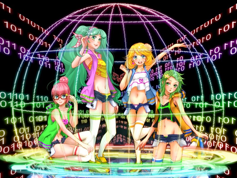 Four Anime Girls in Digital Space