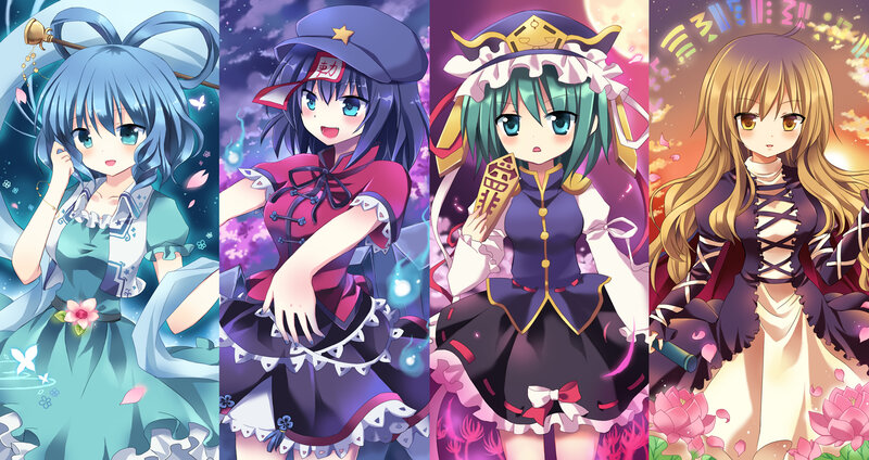 Four Anime Girls in Dresses — Blue, Fantastical