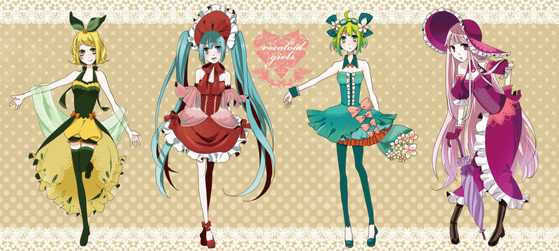 Four Anime Girls in Dresses — Green