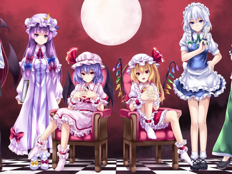 Four Anime Girls in Dresses — Red, Dramatic