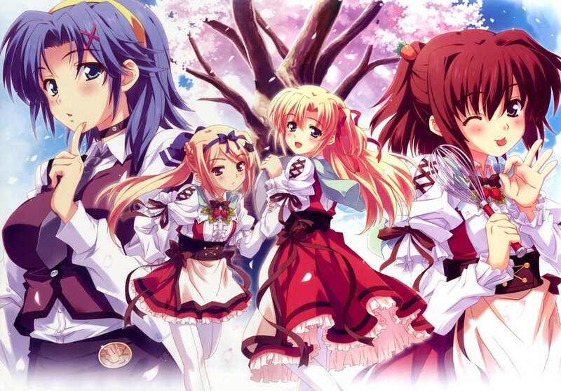Four Anime Girls in Dresses — Red