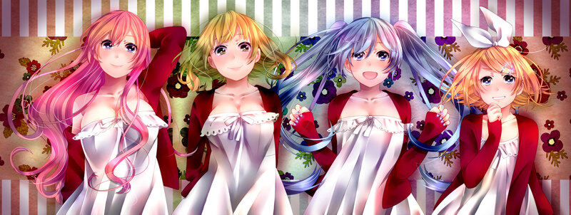 Four Anime Girls in Dresses — White