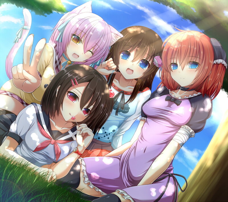 Four Anime Girls in Field