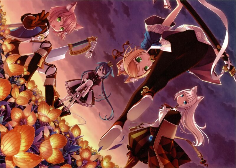 Four Anime Girls in Flight