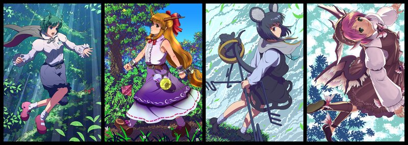 Four Anime Girls in Forest — Green