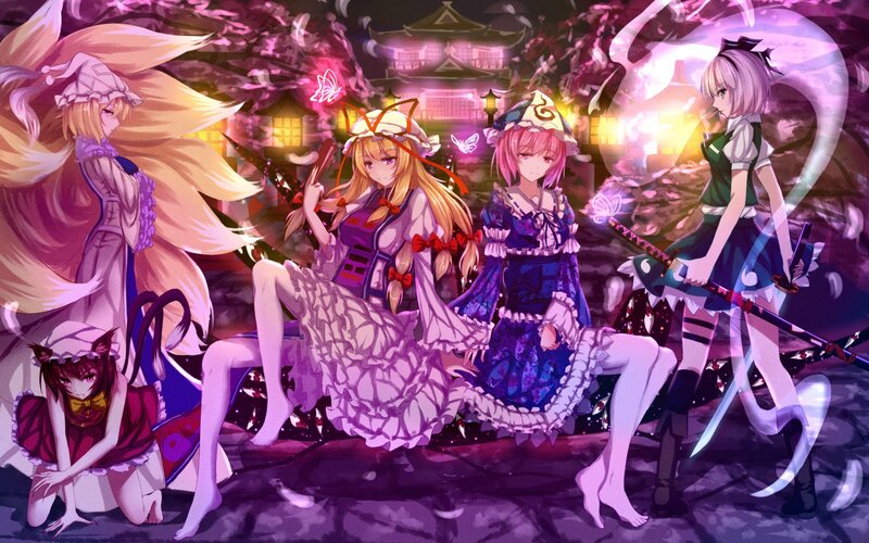 Four Anime Girls in Garden