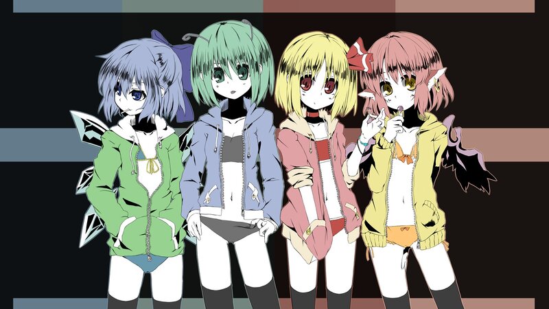 four anime girls in hoodies