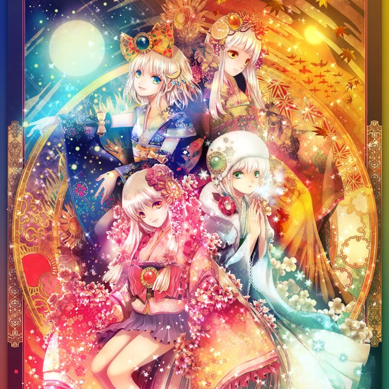 Four Anime Girls in Kimonos — Pink, Fantastical