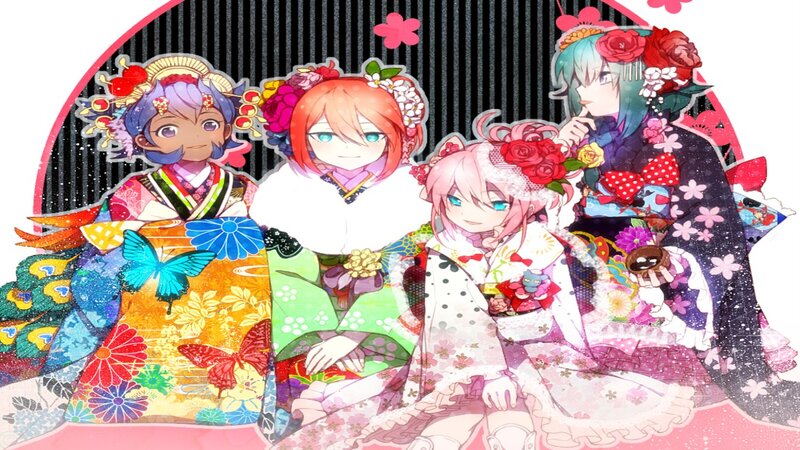 Four Anime Girls in Kimonos — Pink