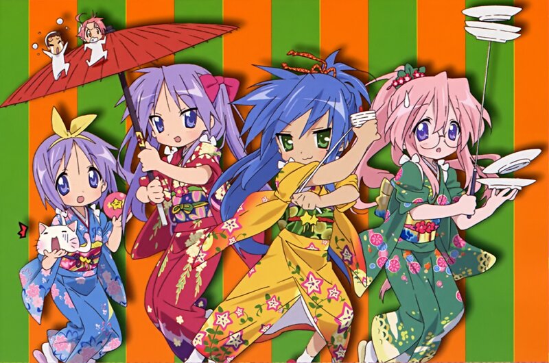 Four Anime Girls in Kimonos