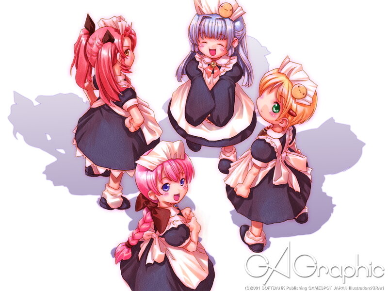 Four Anime Girls in Maid Outfits — Black, Playful