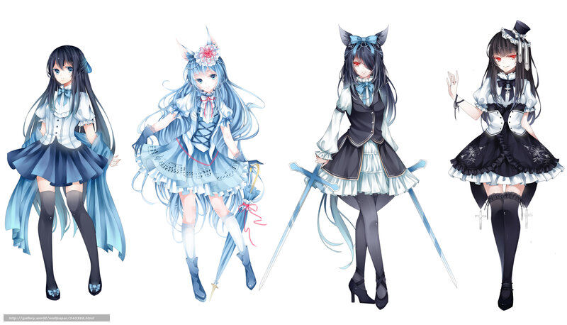 Four anime girls in maid outfits