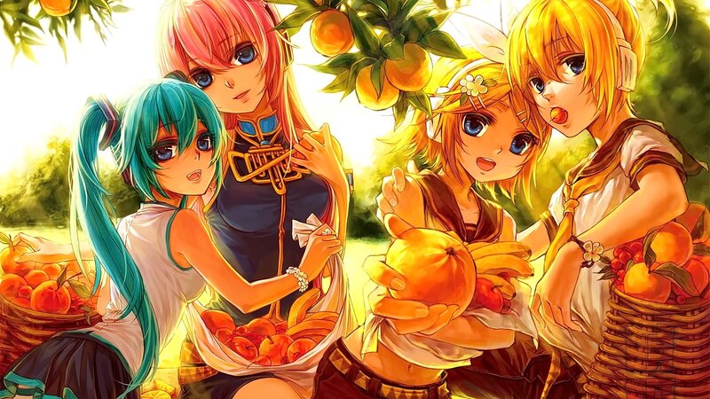Four Anime Girls in Orchard — Orange