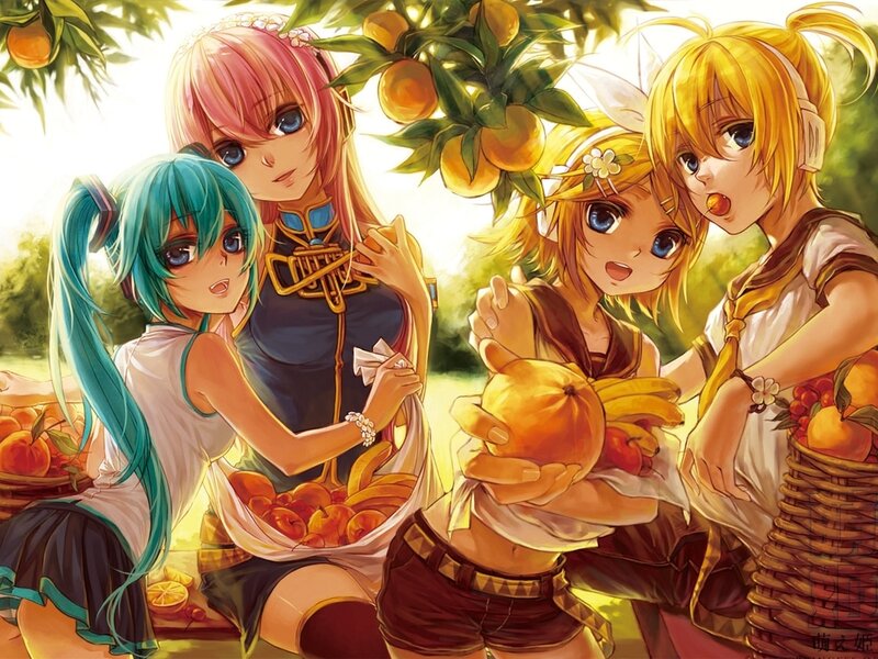 Four Anime Girls in Orchard
