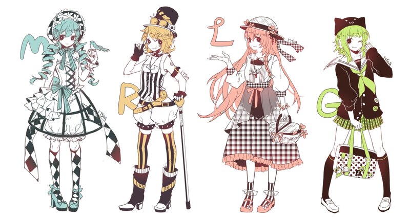 Four Anime Girls in Outfits