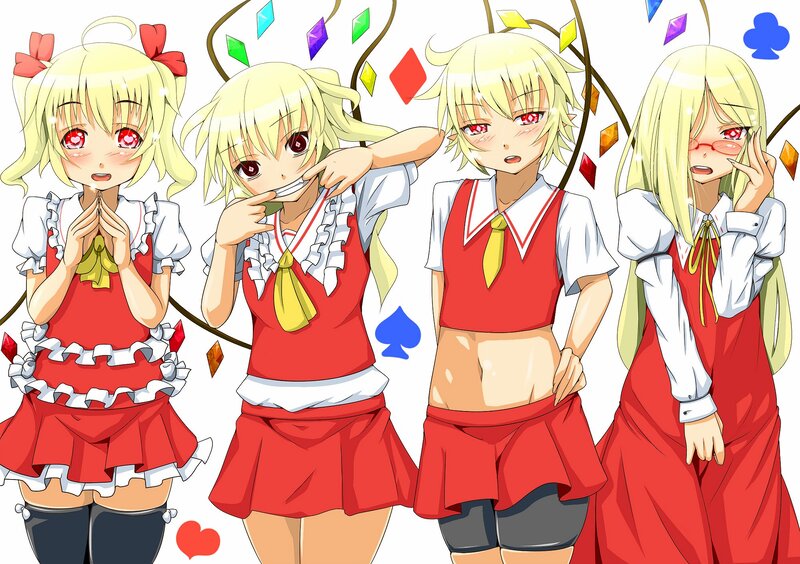 Four anime girls in red outfits