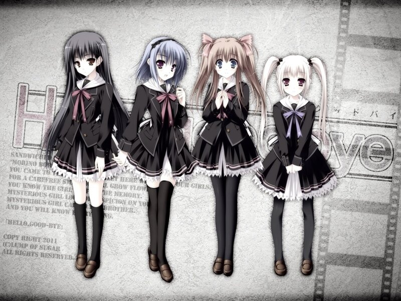Four anime girls in school uniforms