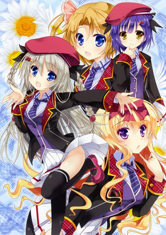 Four anime girls in school uniforms