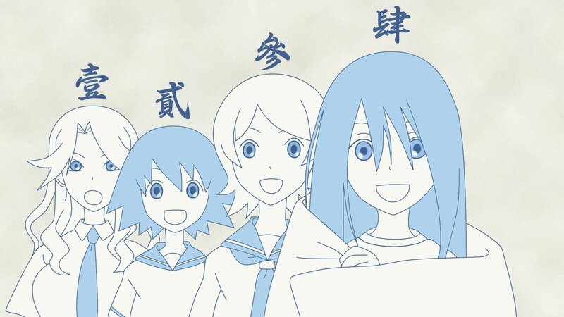 Four anime girls in school uniforms