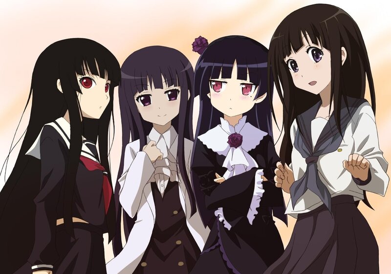 Four Anime Girls in School Uniforms — Black