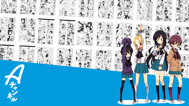 Four Anime Girls in School Uniforms — Blue, Playful, School Uniforms