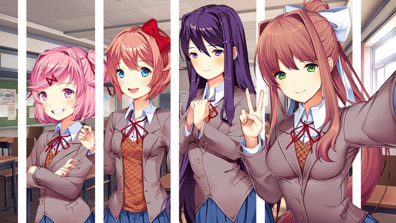 Four Anime Girls in School Uniforms — Brown