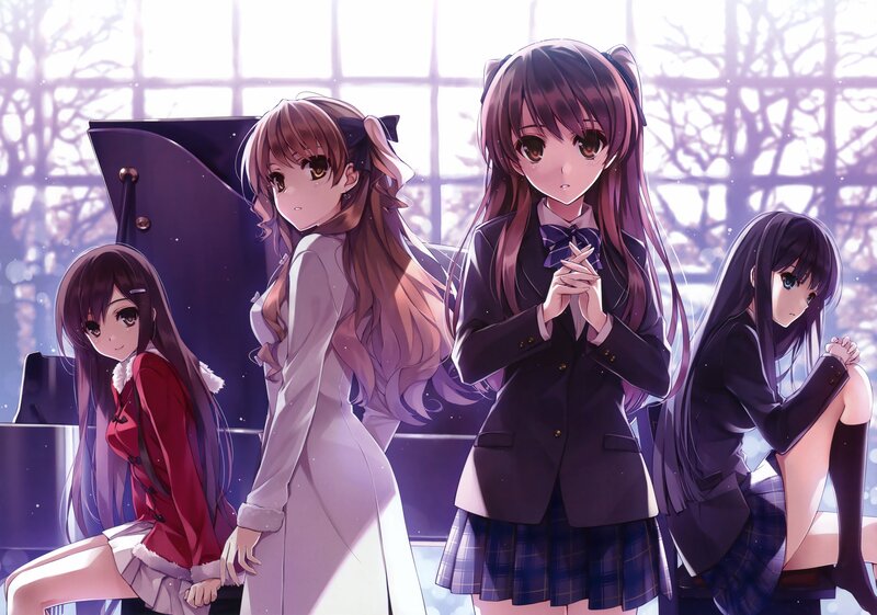 Four Anime Girls in School Uniforms — Purple, Serene