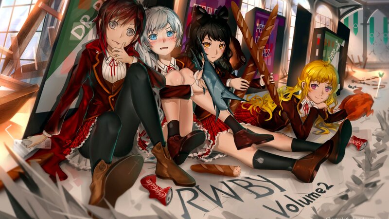 Four Anime Girls in School Uniforms — Red, Chaotic