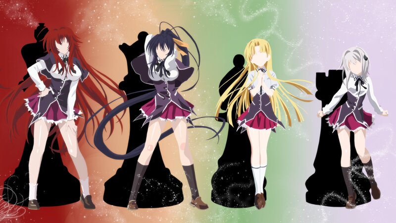 Four Anime Girls in School Uniforms — Red, Dramatic