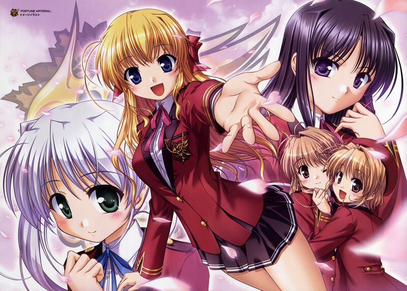 Four Anime Girls in School Uniforms — Red