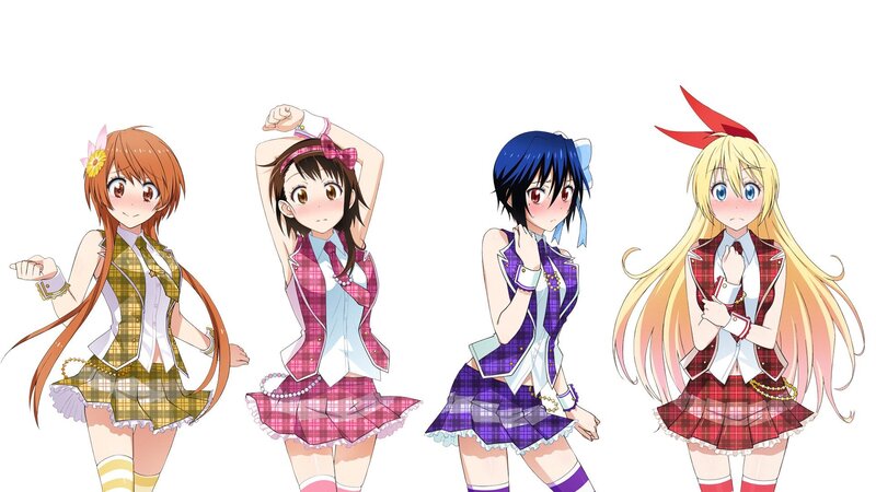 Four Anime Girls in School Uniforms — White, Cheerful, School Uniform