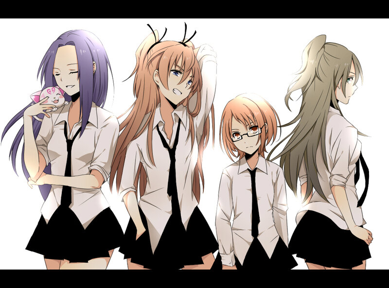 Four Anime Girls in School Uniforms — White, Neutral