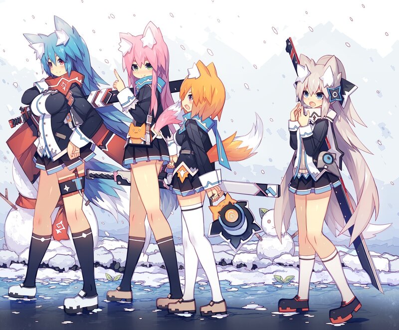Four Anime Girls in Snow