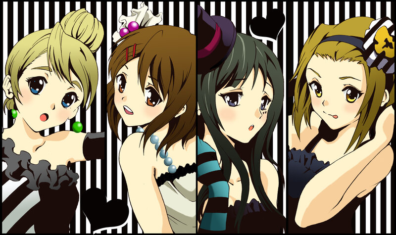 Four anime girls in stylish outfits