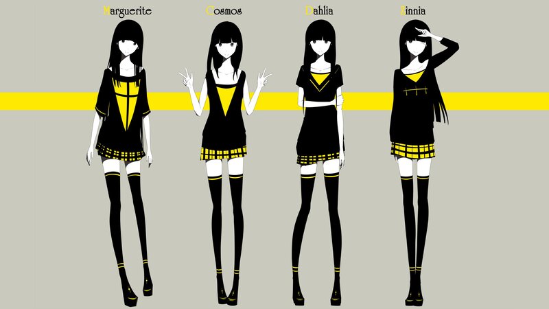 Four Anime Girls in Uniform — Black, Neutral