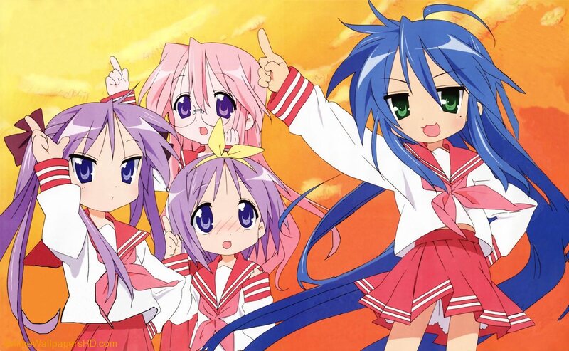 Four Anime Girls in Uniforms — Blue, Energetic