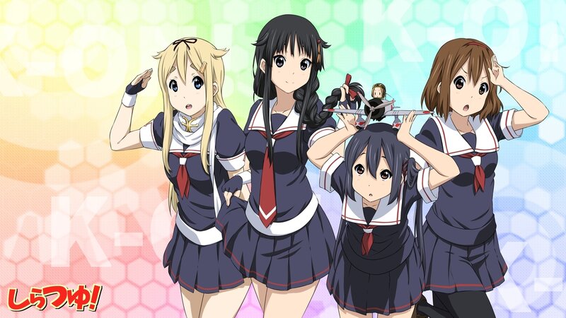 Four Anime Girls in Uniforms — Blue, Playful, School Uniform