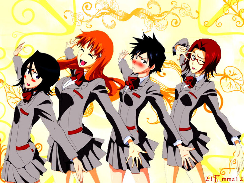Four Anime Girls in Uniforms — Gray