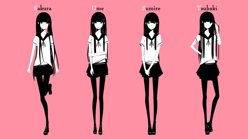 Four Anime Girls in Uniforms — Pink, Neutral