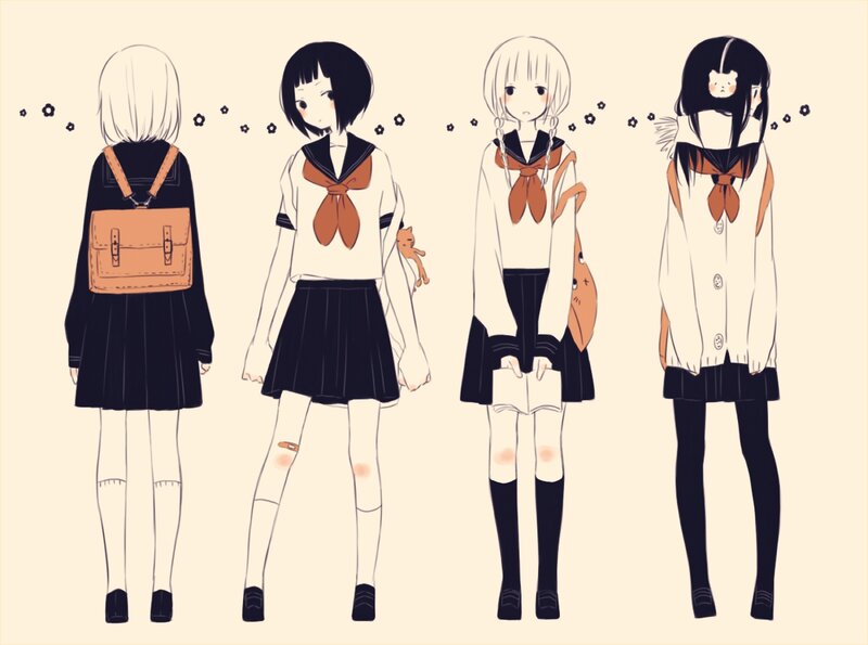 Four Anime Girls in Uniforms — White, Calm