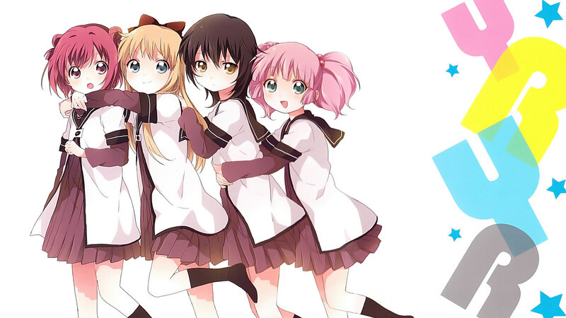 Four Anime Girls in Uniforms — White, Cheerful
