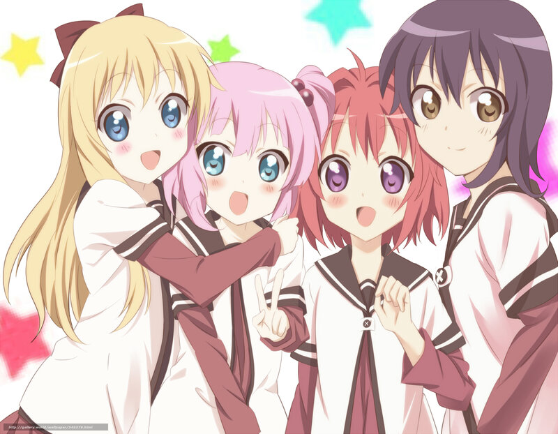 Four Anime Girls in Uniforms — White, Happy