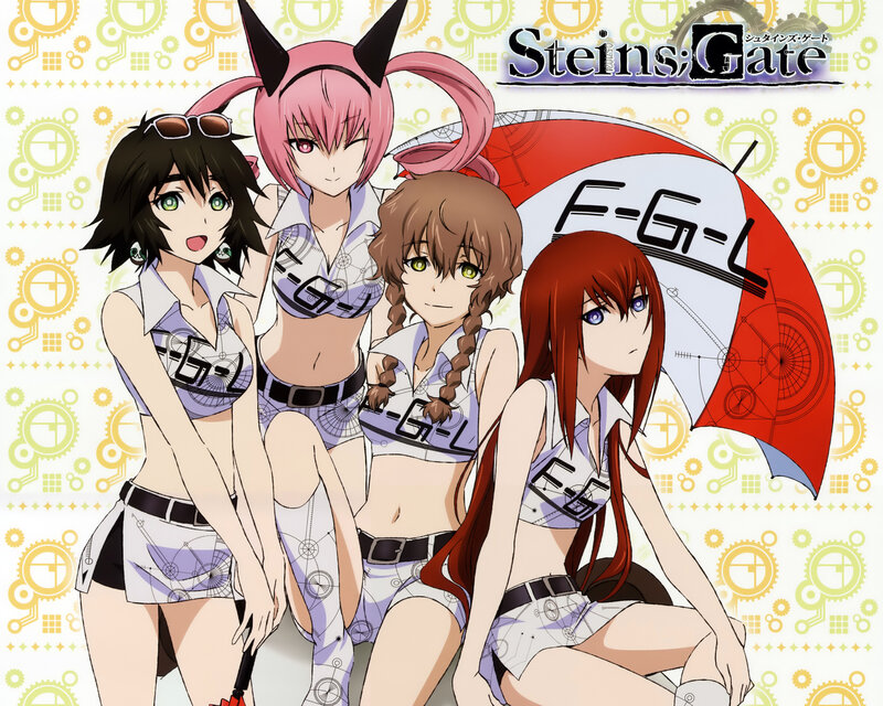 Four Anime Girls in Uniforms — White, Playful, Gears