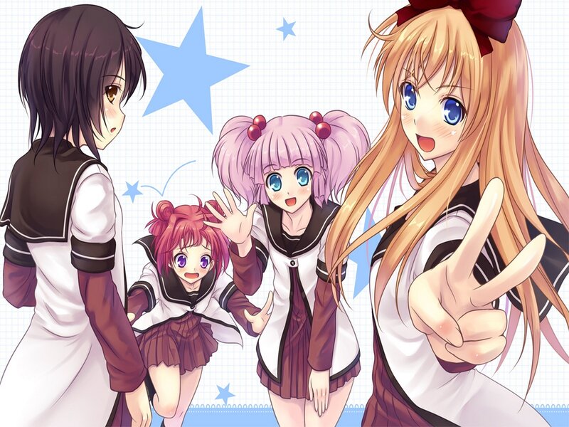 Four Anime Girls in Uniforms — White