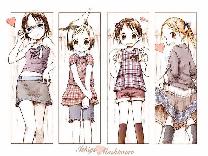 Four anime girls in various outfits