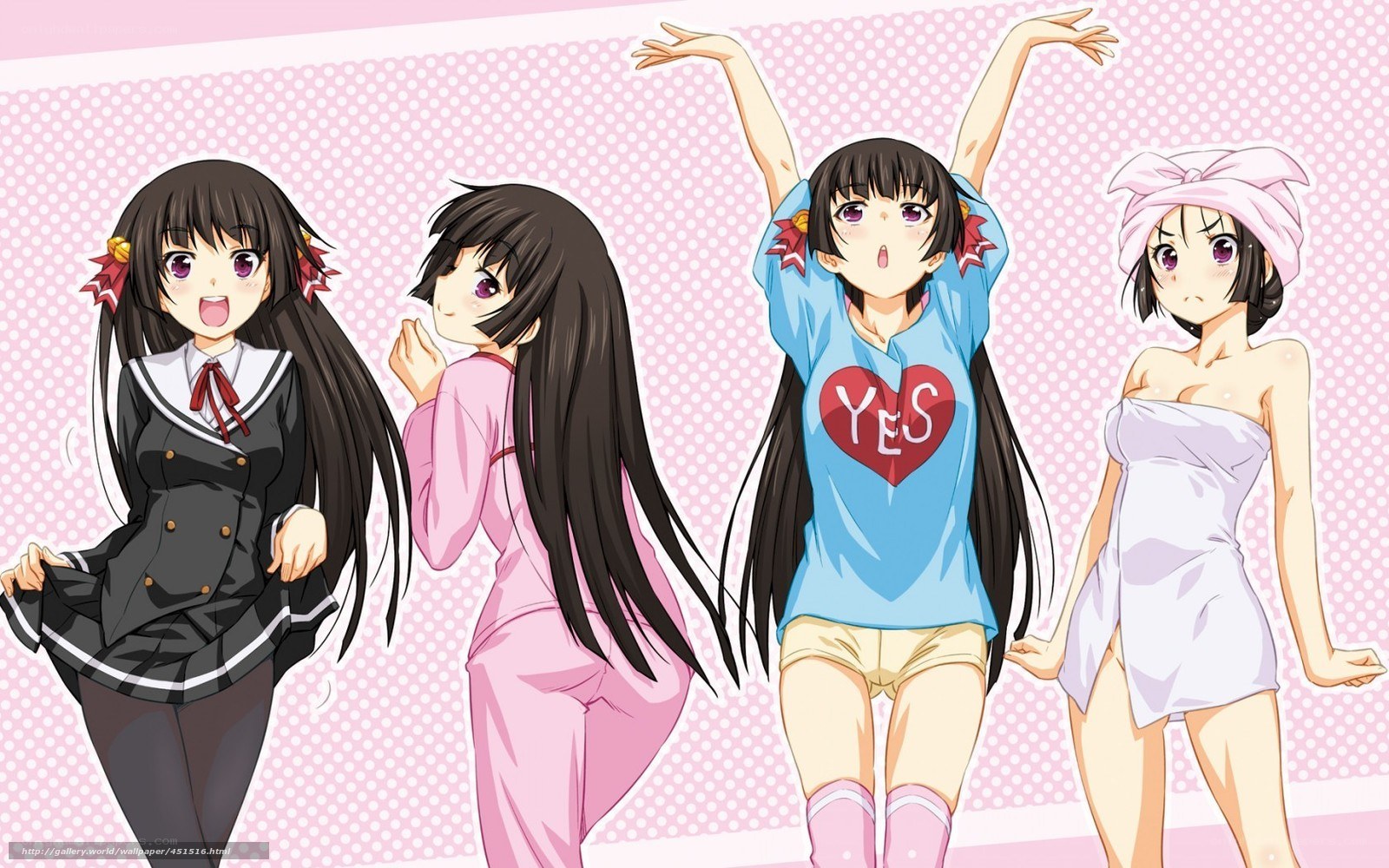Four anime girls in various outfits