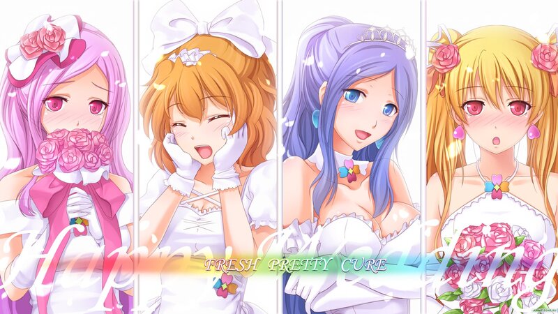 Four Anime Girls in Wedding Dresses