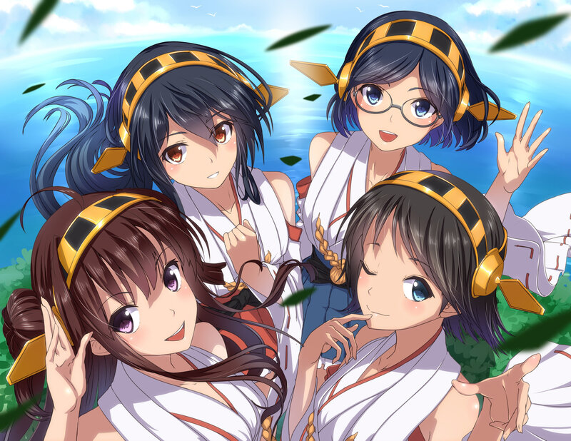 Four Anime Girls in White Robes